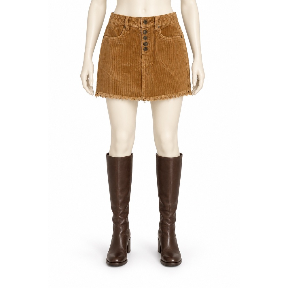 Indigo Rein Brown Corduroy Mini Skirt Button Fly Frayed Hem Size 1/24